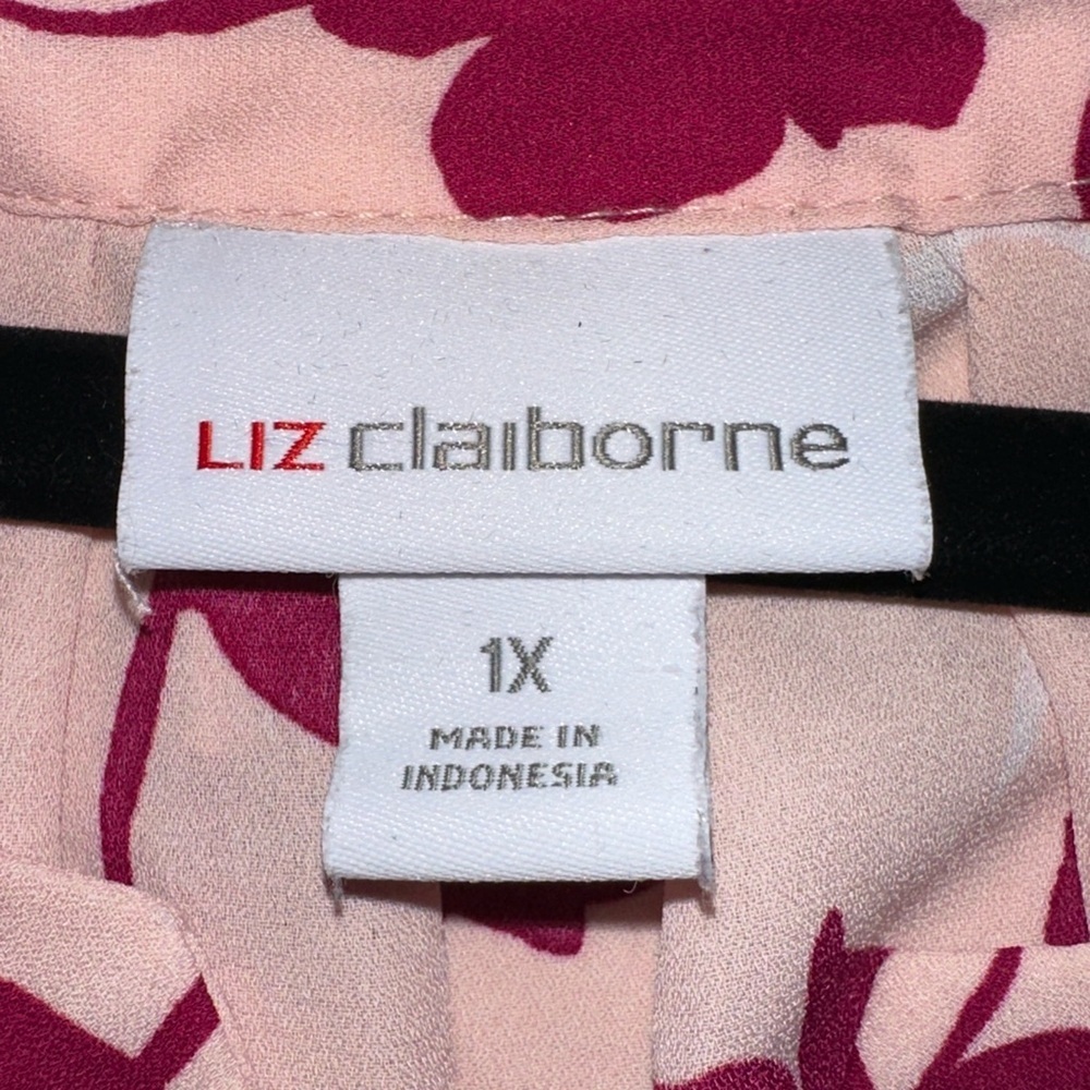 Liz Claiborne Pink and White Floral Blouse Size 1X Office Summer Career Church - Picture 3 of 6